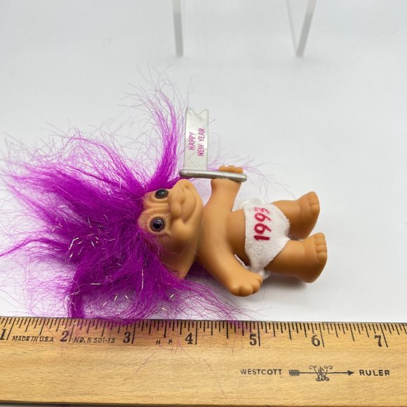 1993 Happy New Year Troll Doll With Purple Hair With Sparkles & Diaper - Picture 10 of 10